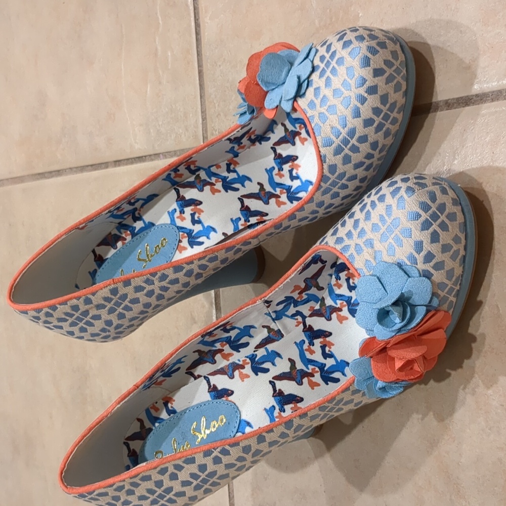 Blue and Coral Floral Accent High Heels